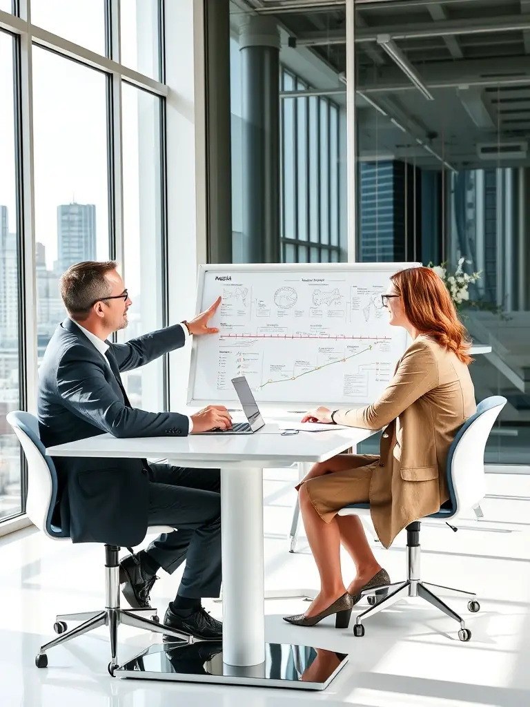 A coach conducting a one-on-one session, actively listening and providing guidance to a client in a relaxed, professional environment.
